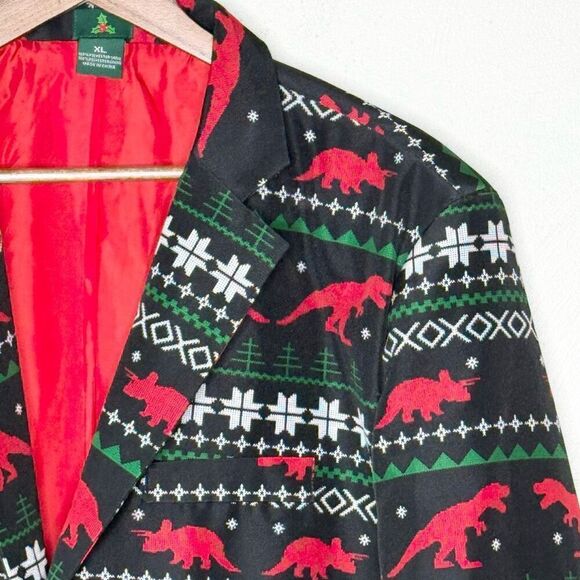 Tipsy Elves Dinosaur Holiday Ugly Christmas Polyester Suit - Men’s US XL - Picture 3 of 10
